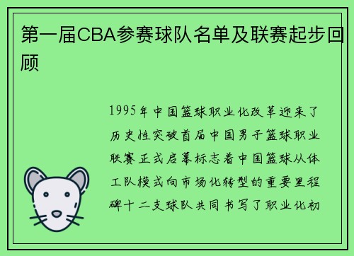 第一届CBA参赛球队名单及联赛起步回顾